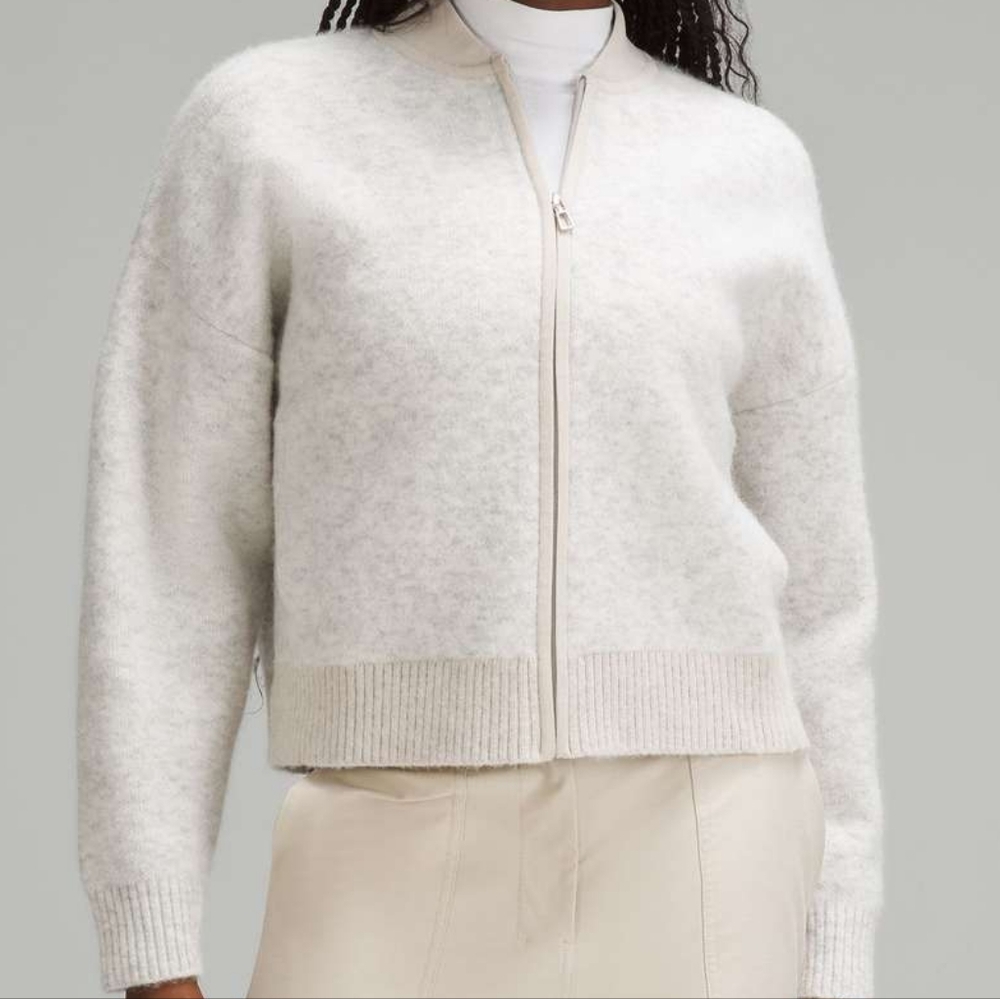 Lululemon Alpaca Wool-Blend Knit Bomber JacketHeathered Light Grey
